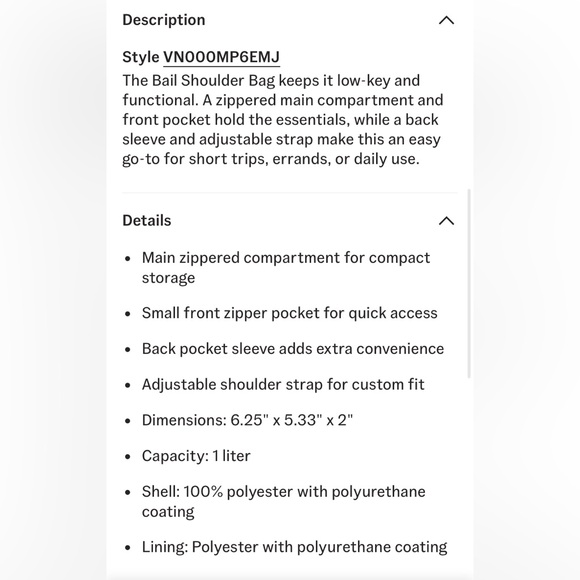 NWT VANS Bail Shoulder Bag Crossbody in Burnt Gold Yellow - Picture 6 of 7